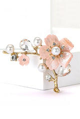 Broche épingle - Fleurs et perles blanches et colorées