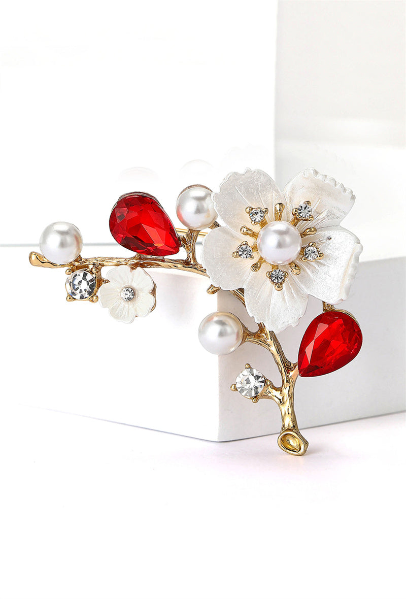 Broche épingle - Fleurs et perles blanches et colorées