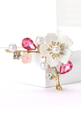 Broche épingle - Fleurs et perles blanches et colorées
