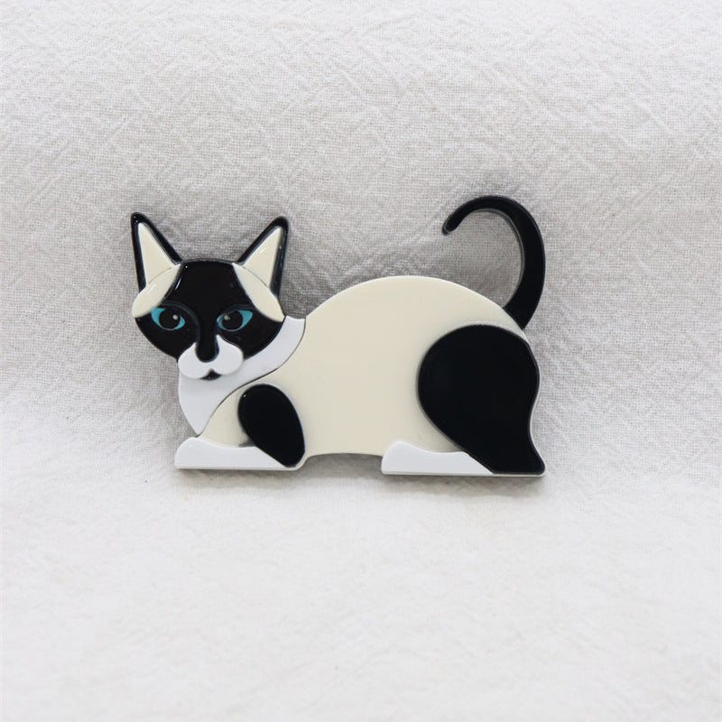 Broche épingle - Chat noir et blanc
