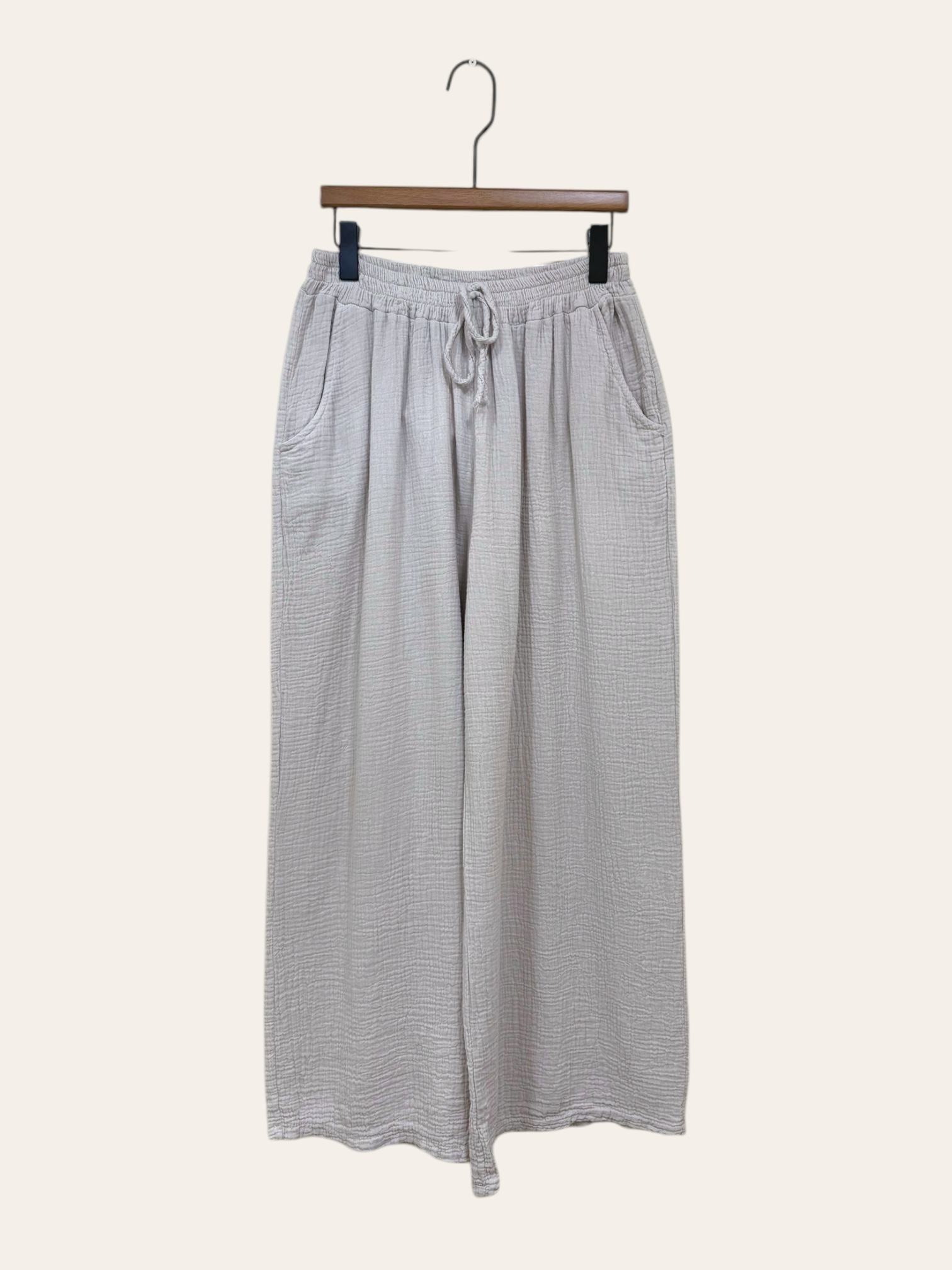 Pantalon taille élast. en gaze de coton