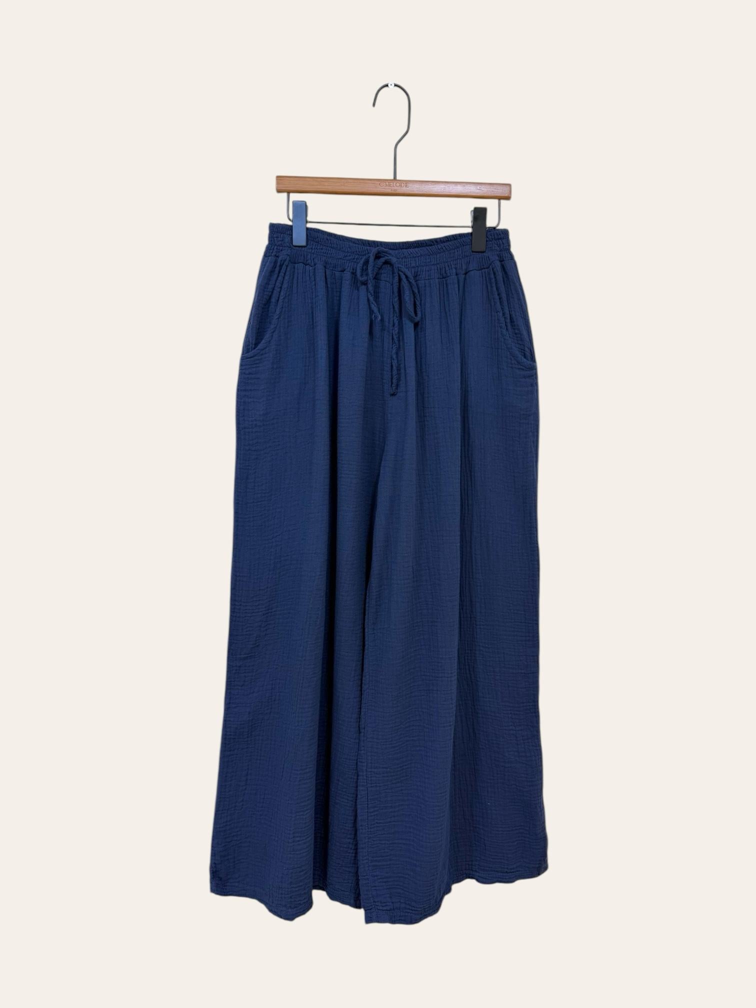 Pantalon taille élast. en gaze de coton