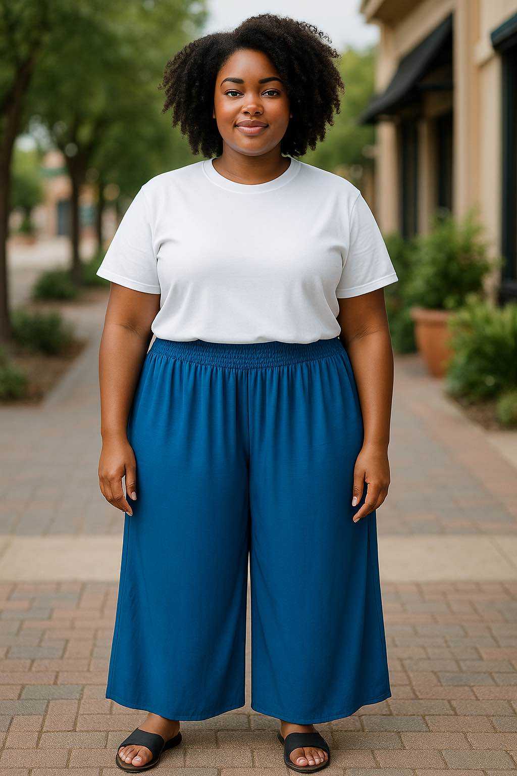 Pantalon fluide taille élastique smockée