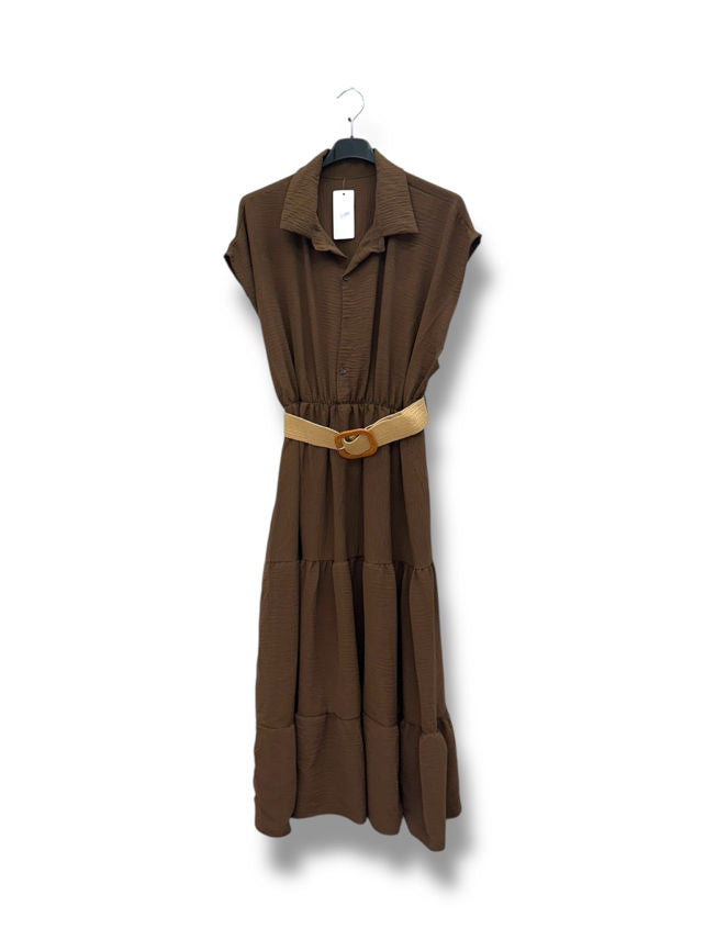 Robe longue avec taille élastique et ceinture
