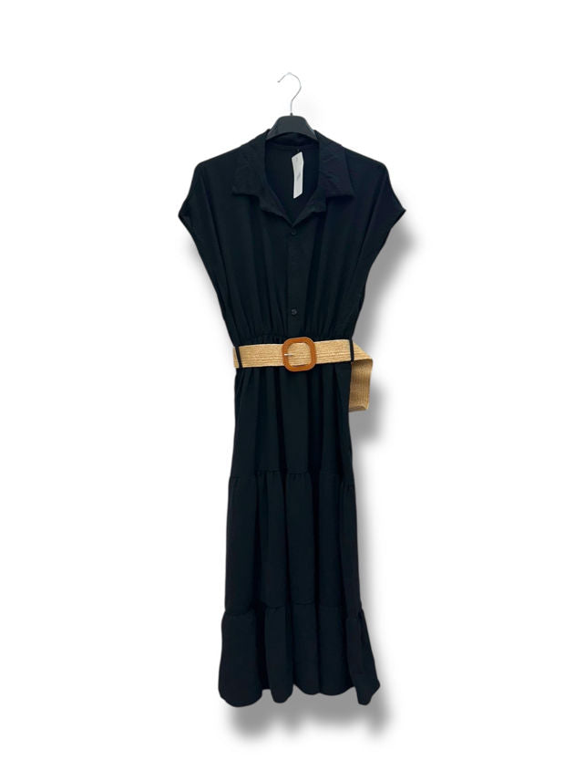 Robe longue avec taille élastique et ceinture
