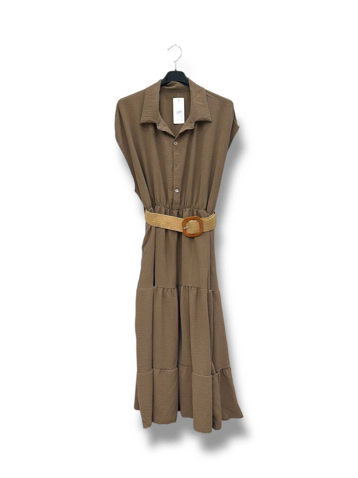Robe longue avec taille élastique et ceinture