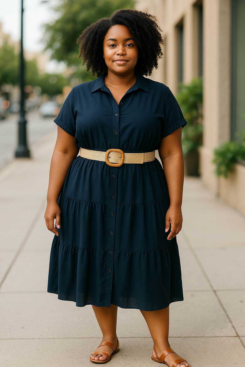 Robe longue avec taille élastique et ceinture