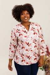 Blouse légère imprimé feuillage bordeaux