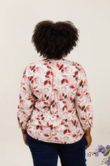 Blouse légère imprimé feuillage bordeaux
