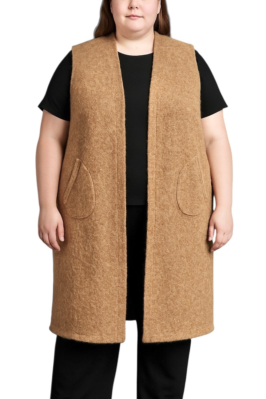 Veste longue sans manches en bouclette