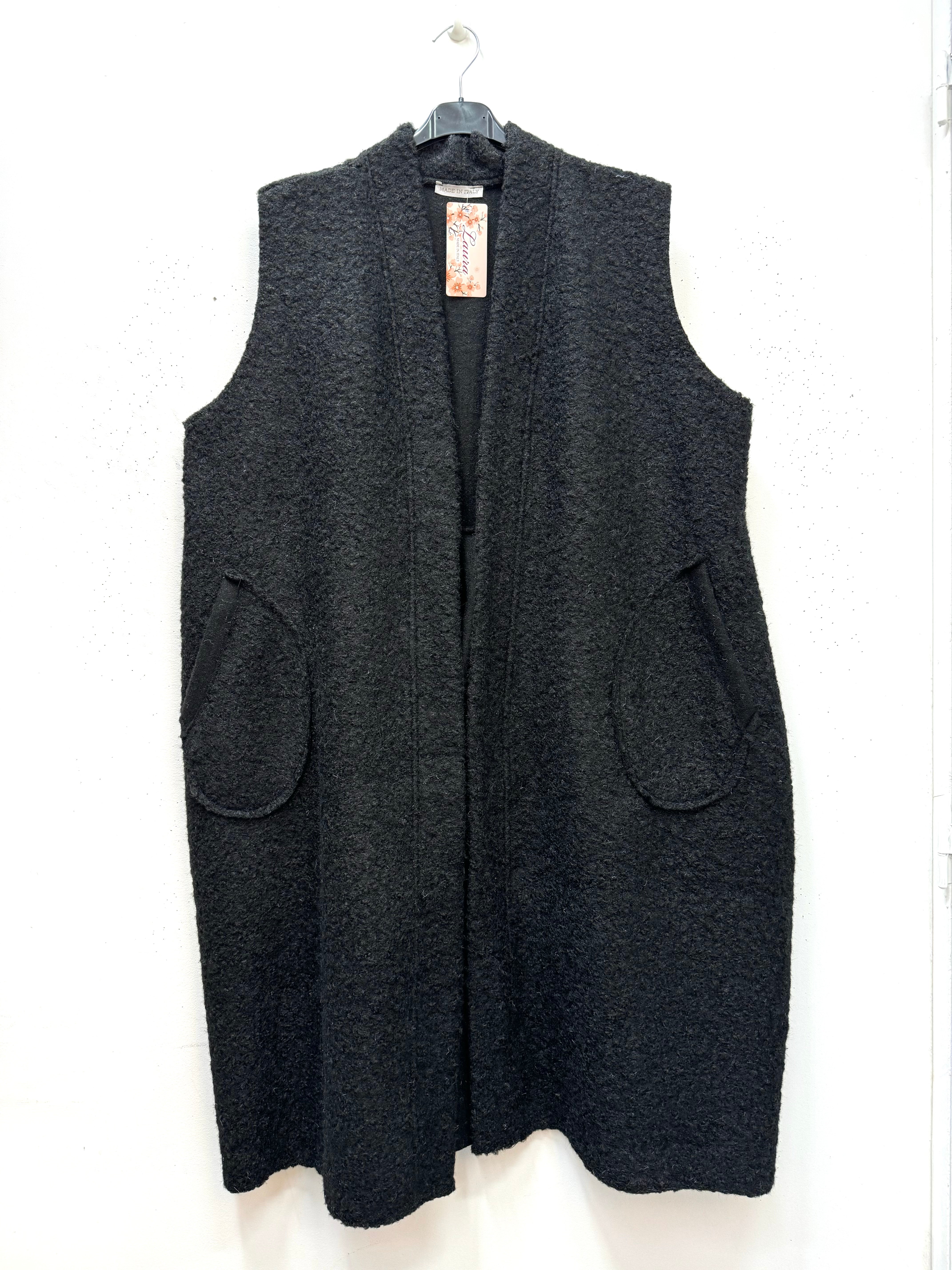 Veste longue sans manches en bouclette