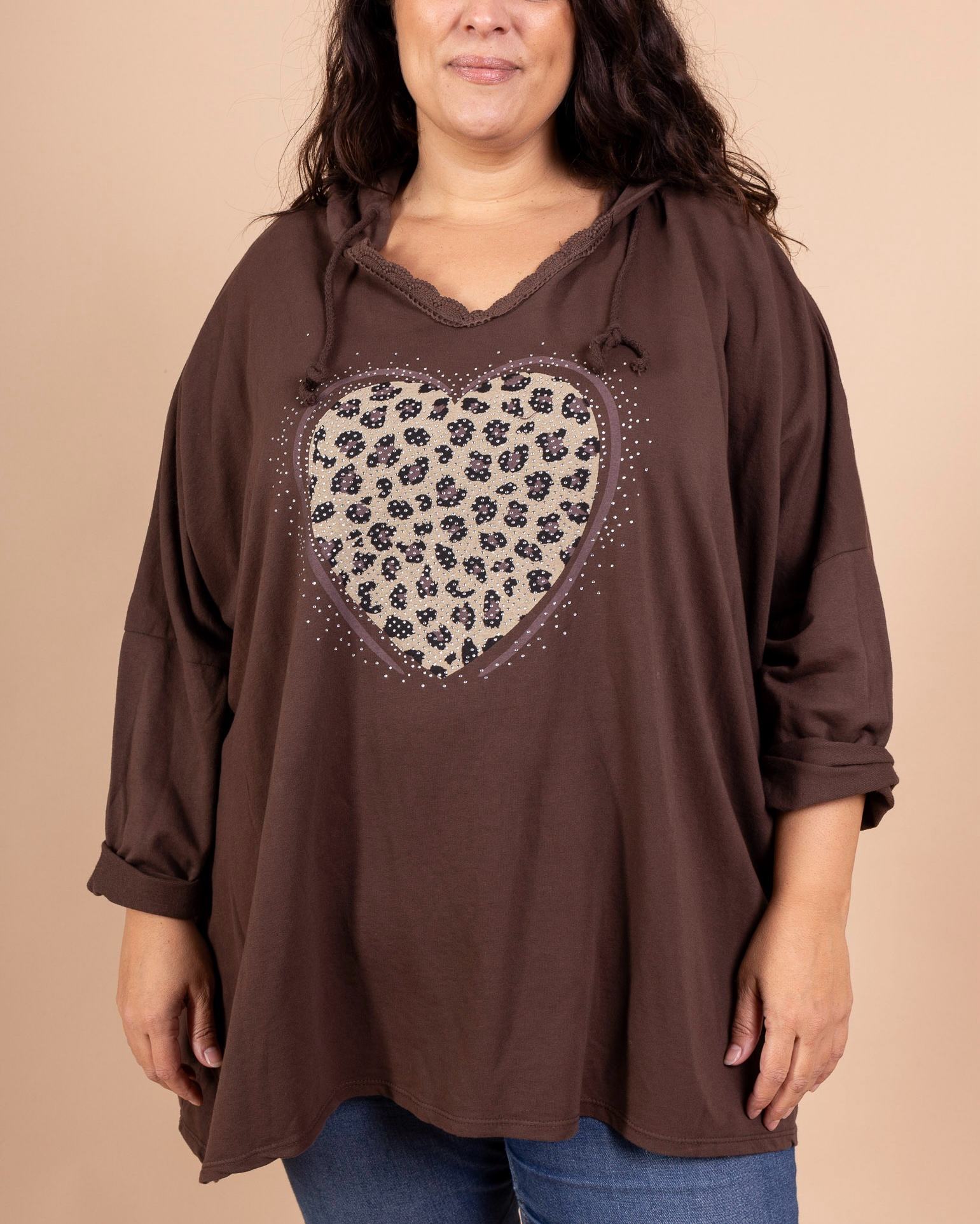 Tunique sweat à capuche coeur brillant