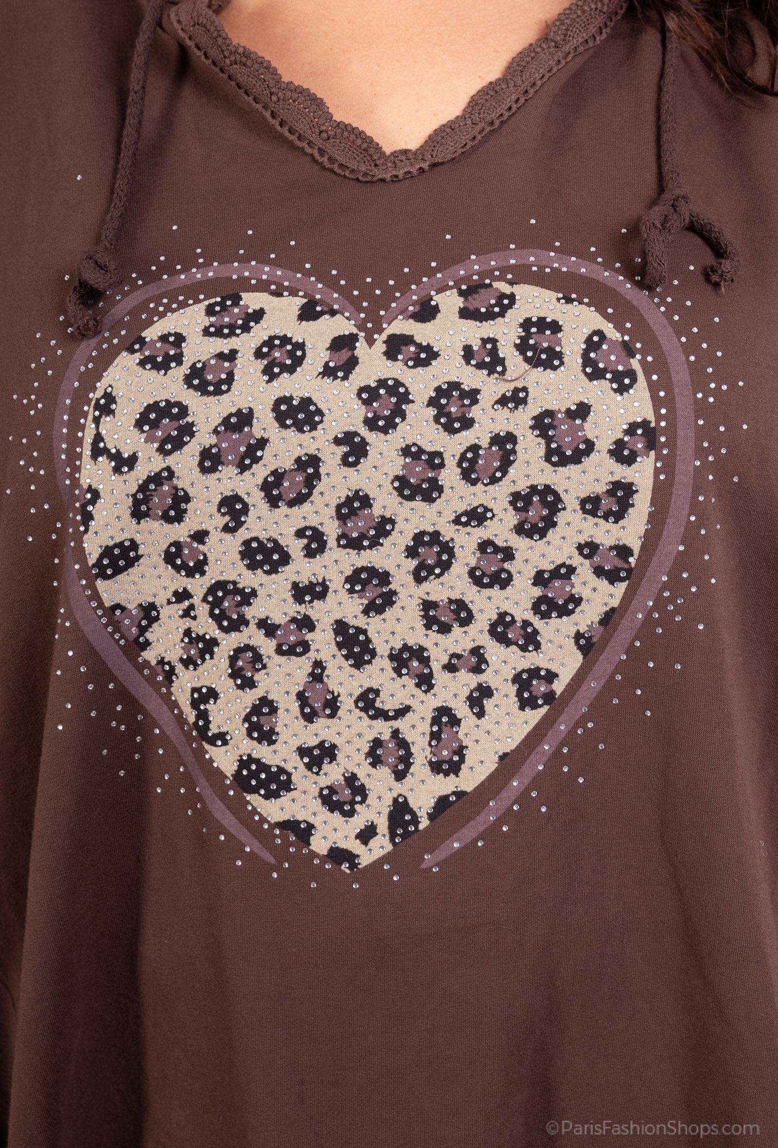Tunique sweat à capuche coeur brillant