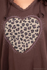 Tunique sweat à capuche coeur brillant
