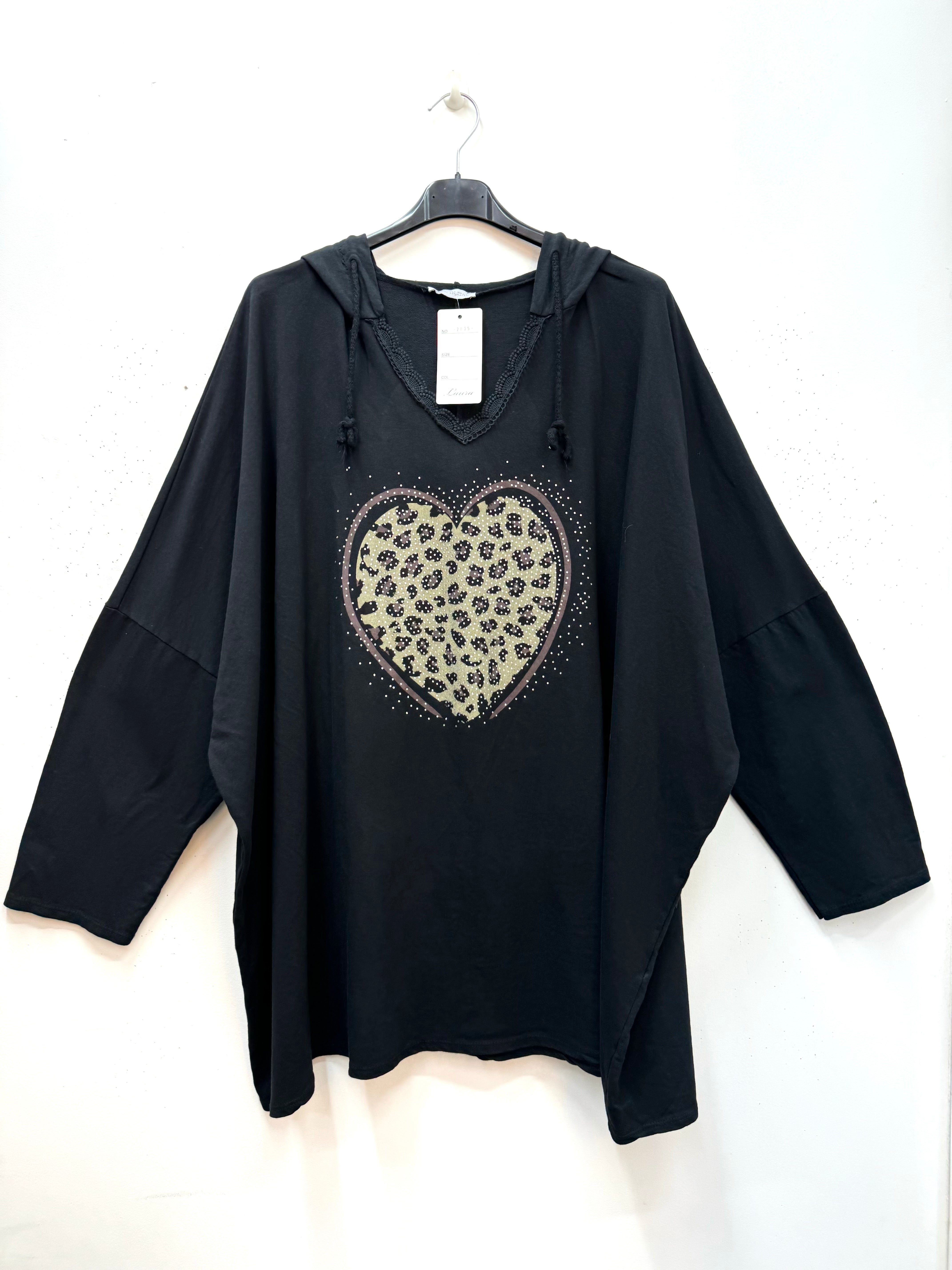 Tunique sweat à capuche coeur brillant