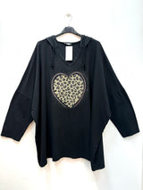 Tunique sweat à capuche coeur brillant