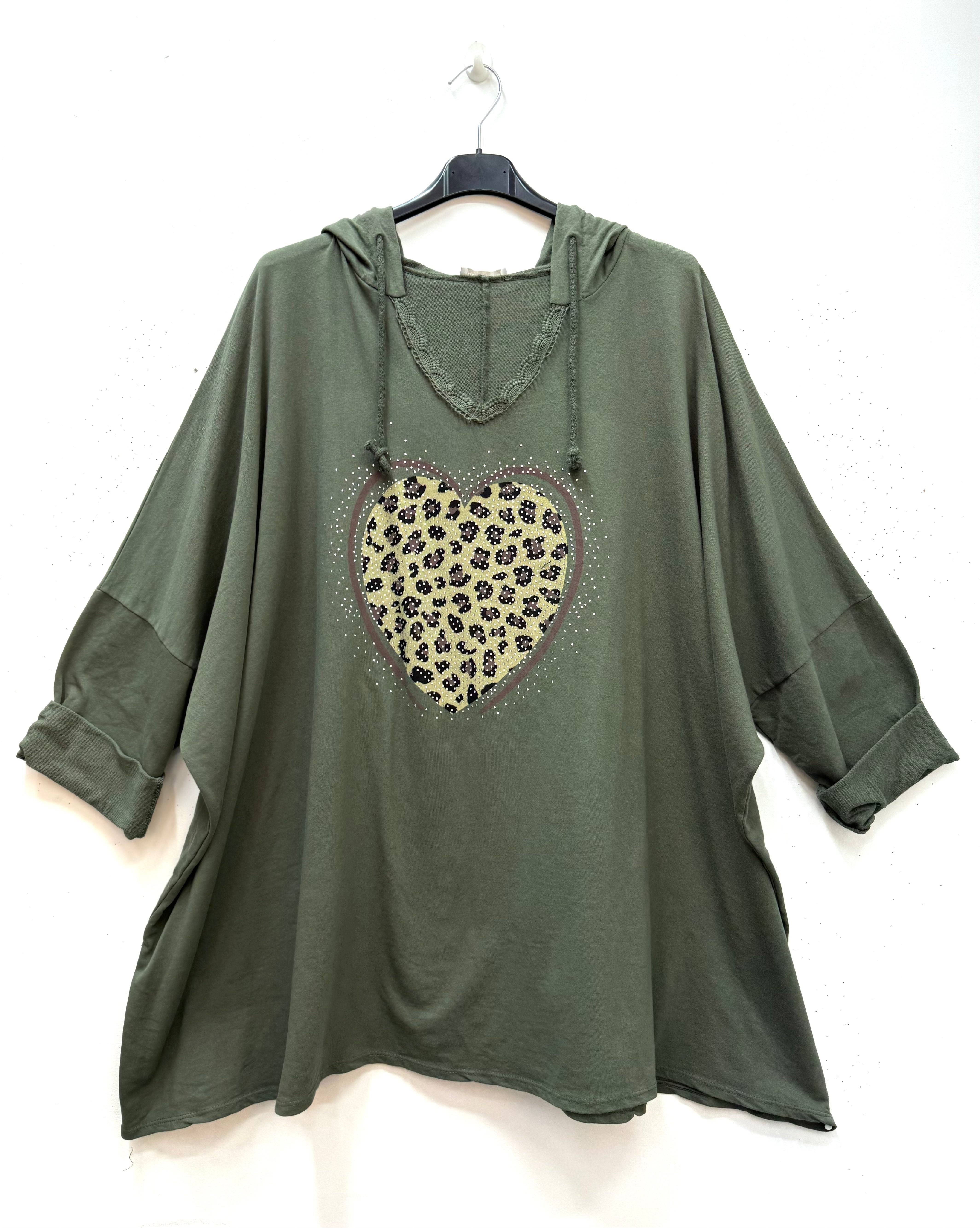 Tunique sweat à capuche coeur brillant