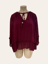 Blouse voilage plissé avec lien tressé