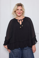 Blouse voilage plissé avec lien tressé