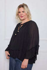 Blouse voilage plissé avec lien tressé