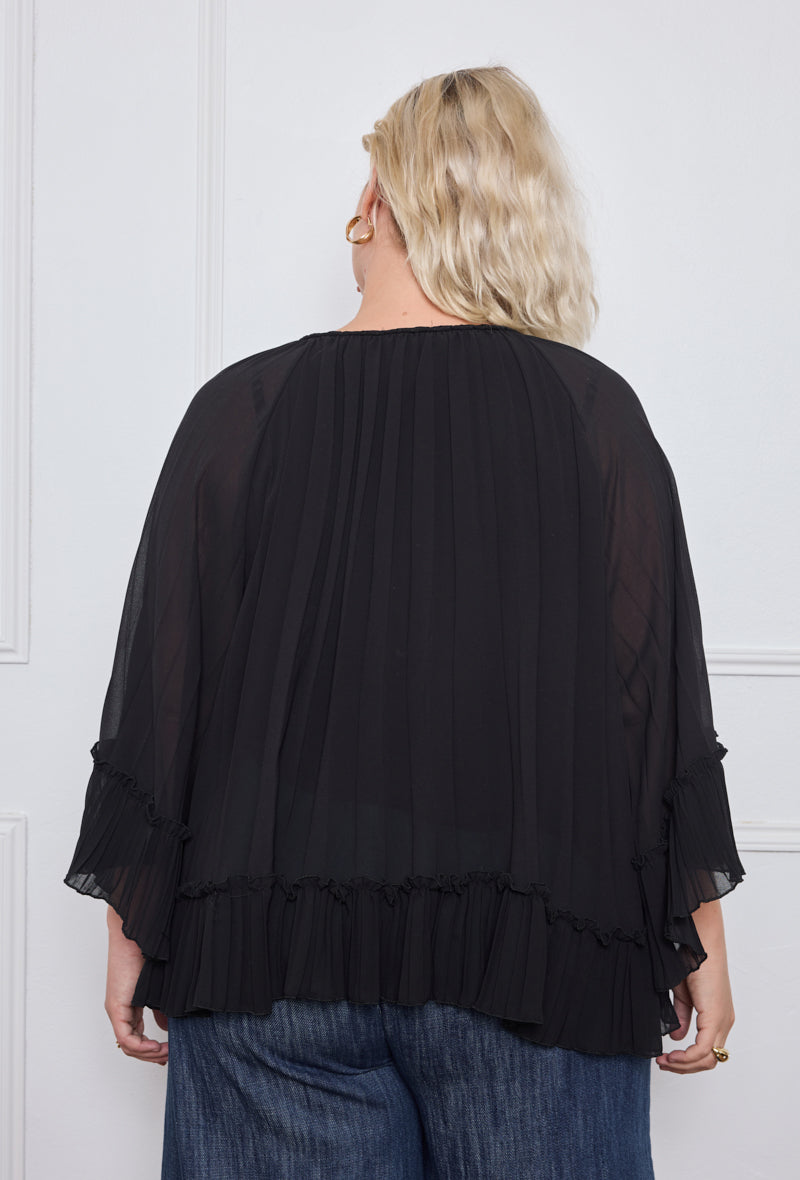 Blouse voilage plissé avec lien tressé