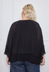 Blouse voilage plissé avec lien tressé