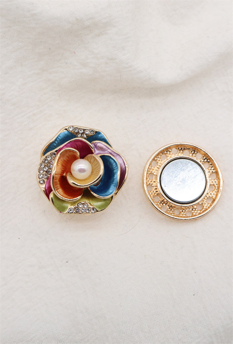 Broche aimantée - Fleurs avec perle au coeur