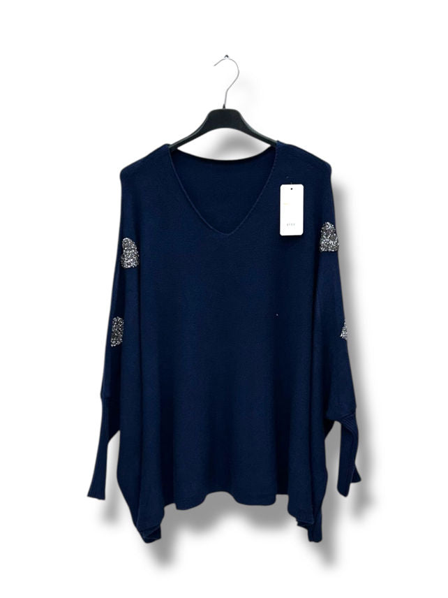 Pull oversize avec cœurs strass sur les manches