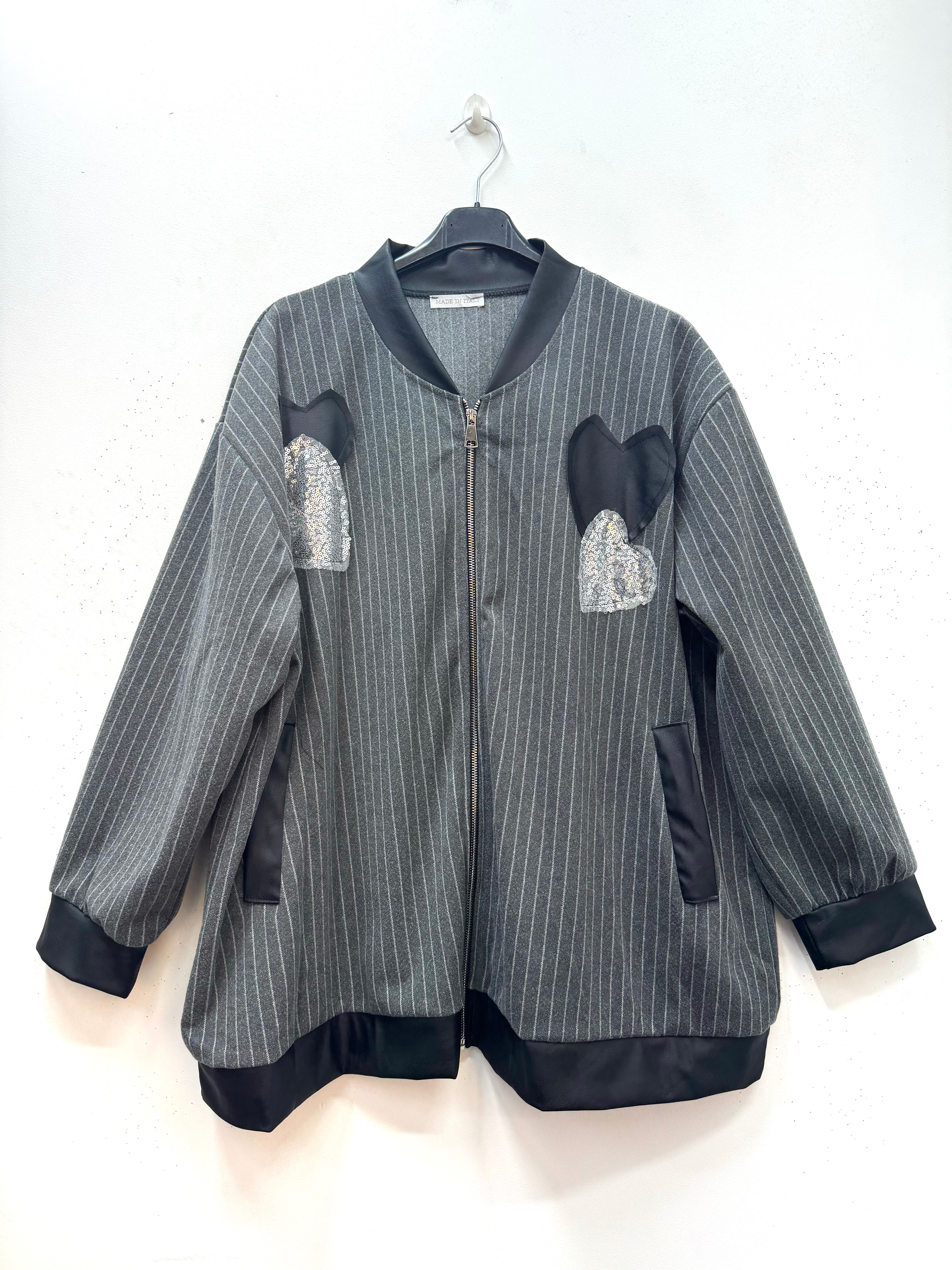 Gilet style bombers à rayures coeur brillants
