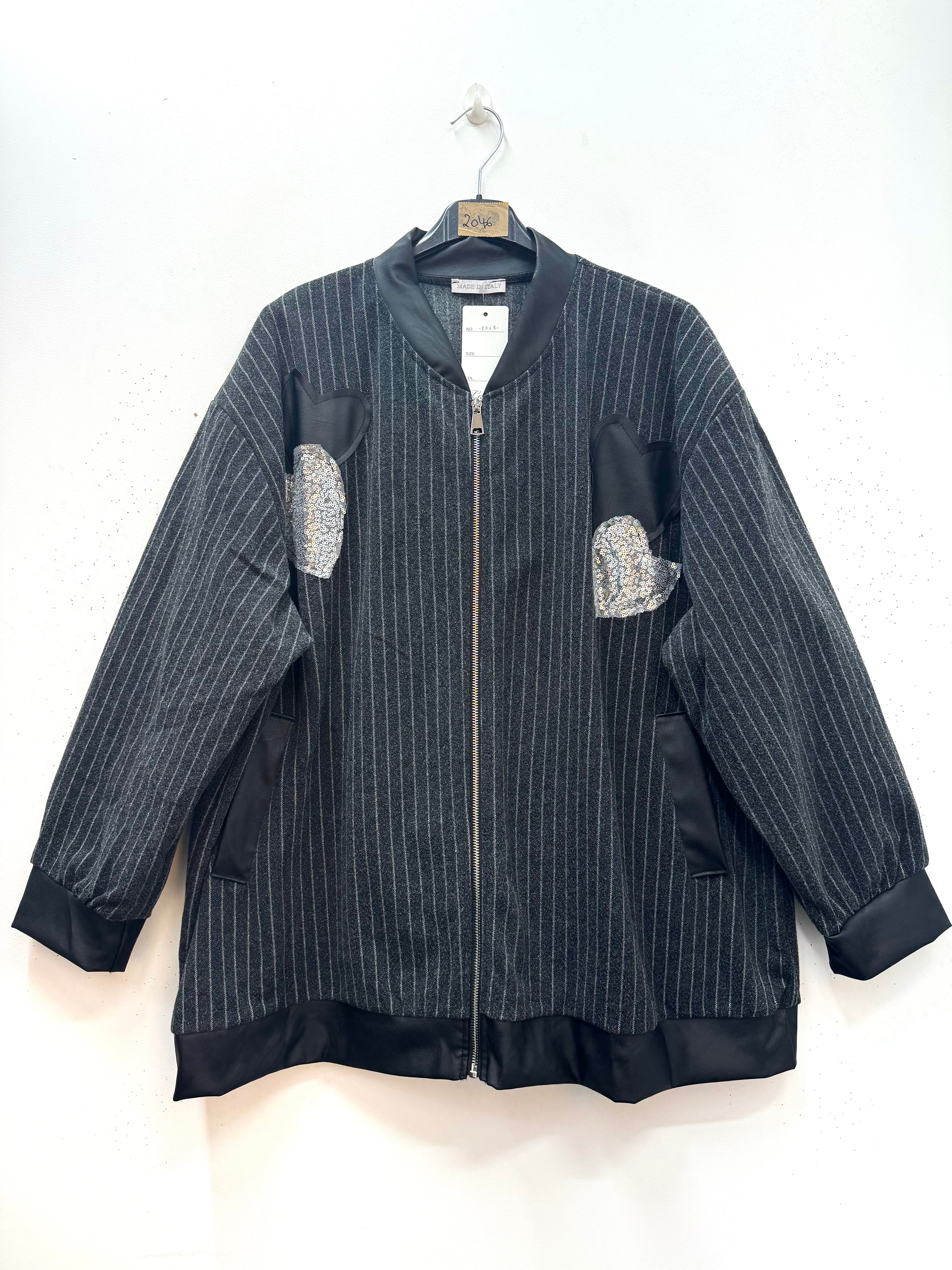 Gilet style bombers à rayures coeur brillants