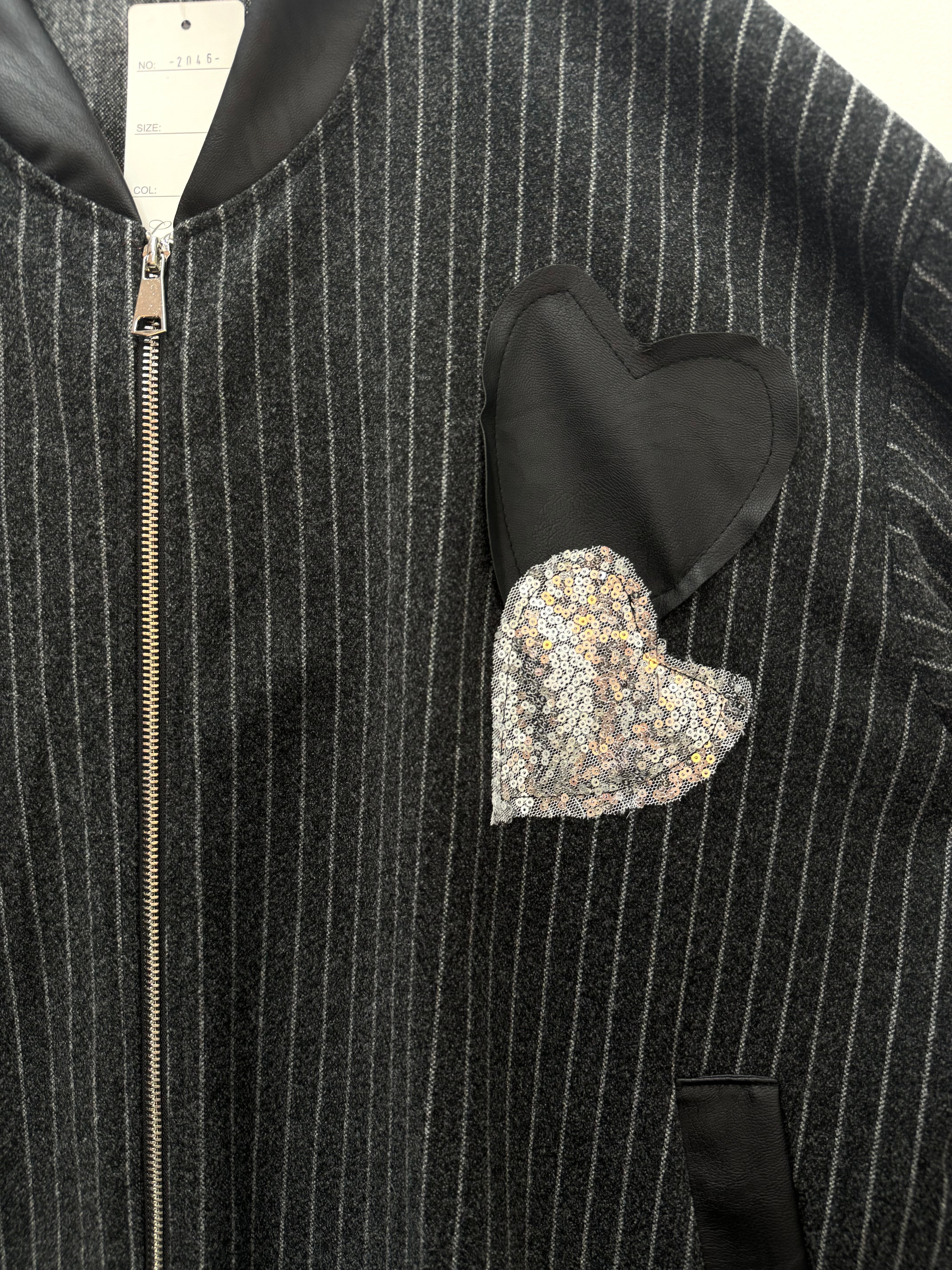 Gilet style bombers à rayures coeur brillants