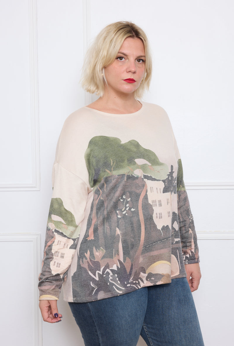 T-shirt manches longues imprimé village