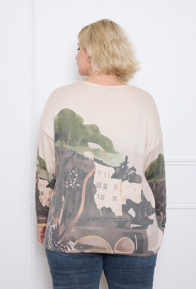 T-shirt manches longues imprimé village