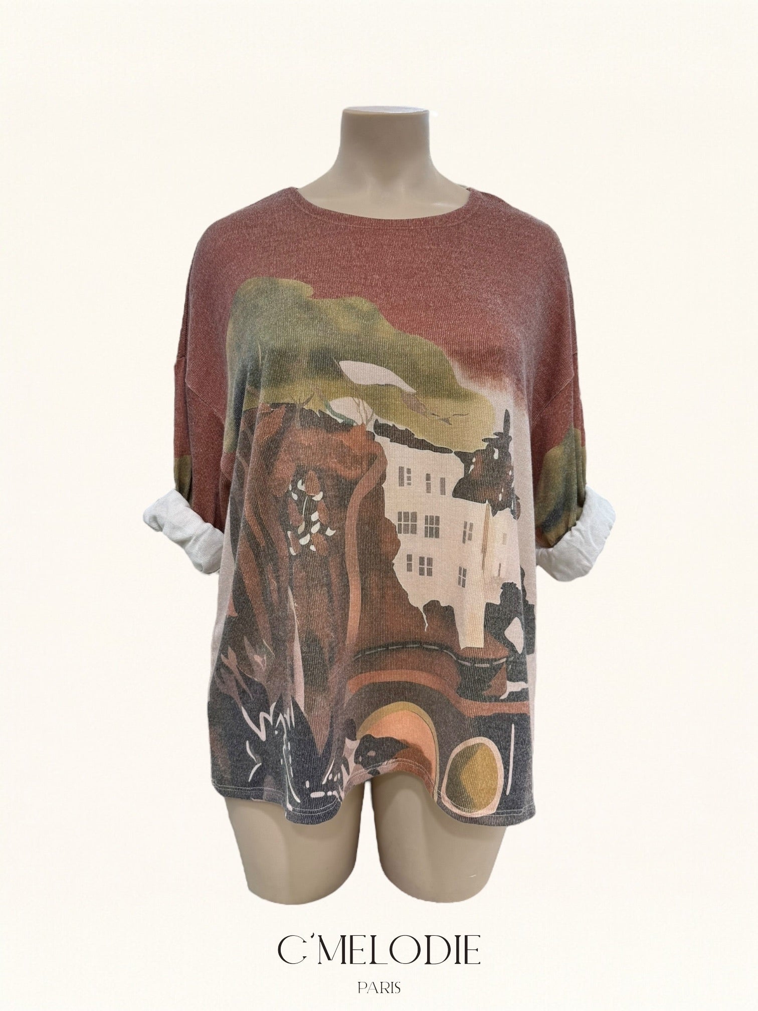 T-shirt manches longues imprimé village