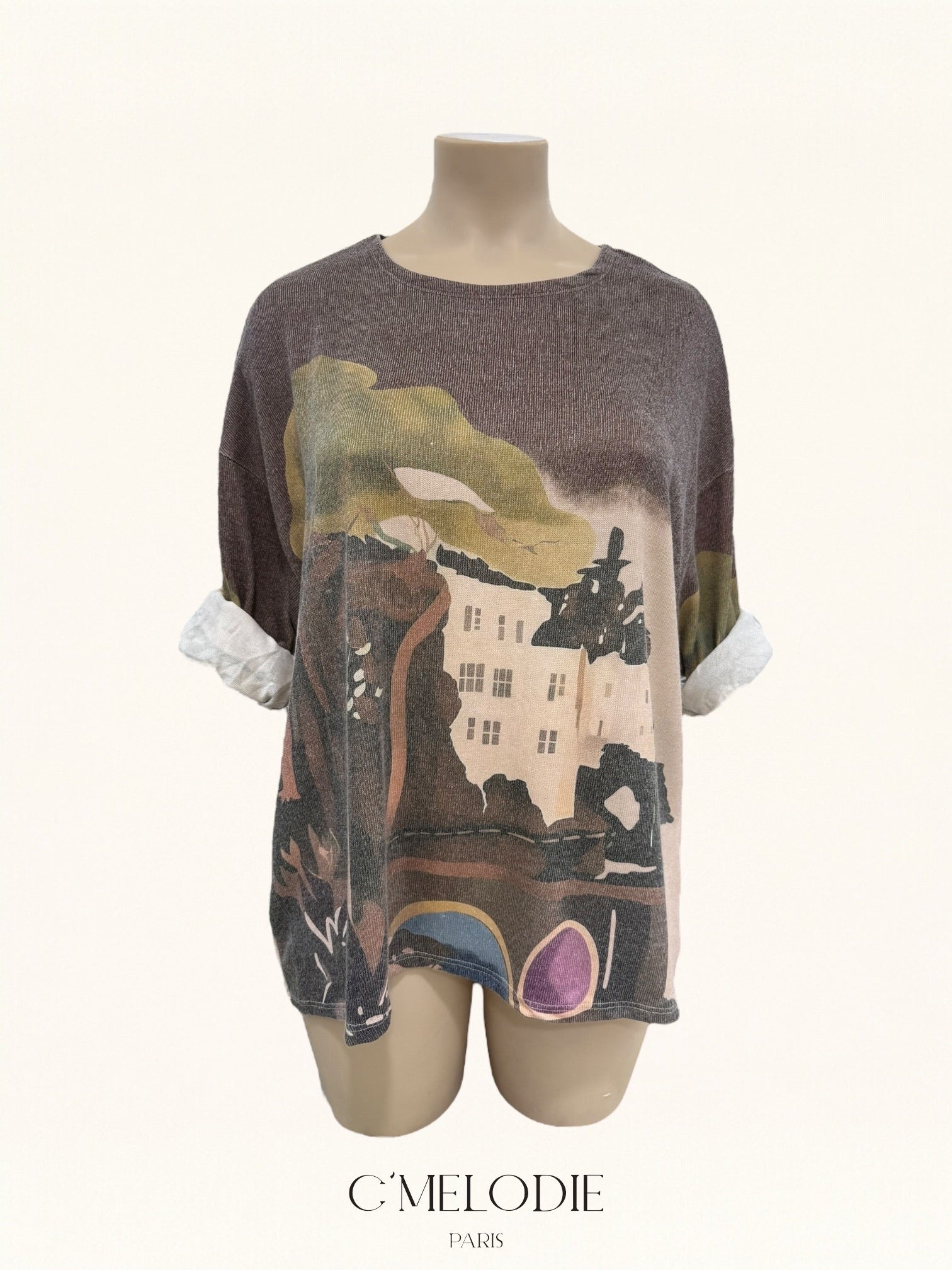 T-shirt manches longues imprimé village