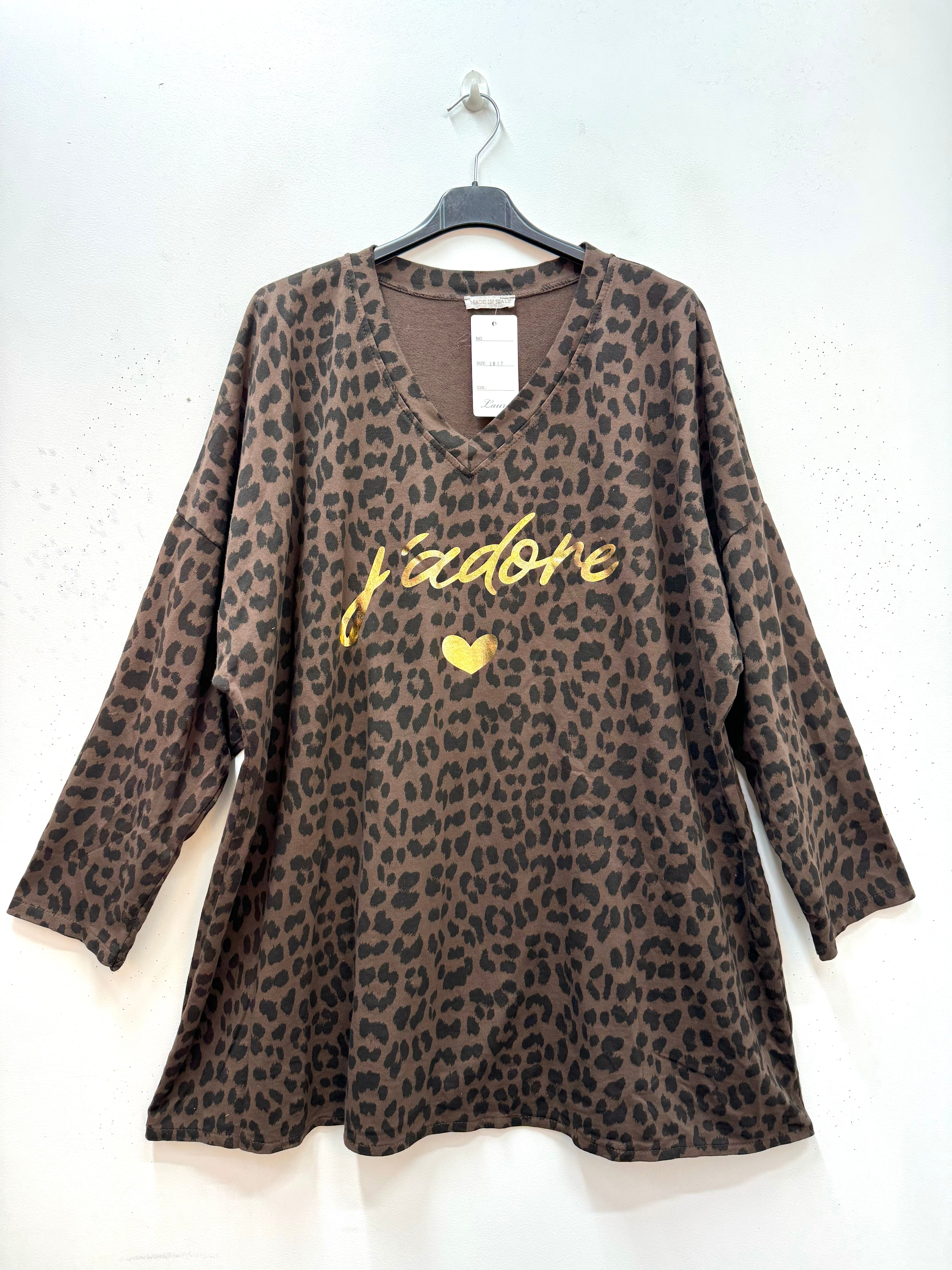 T-shirt sweat léopard "J'adore"
