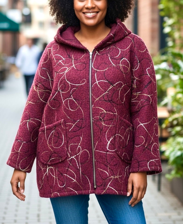 Manteau à capuche - laine bouillie brodée