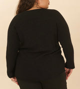 Pull uni coupe droite col V