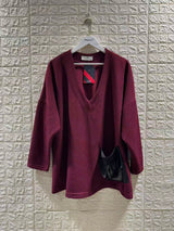 Pull bordeaux texturé avec poche en simili cuir