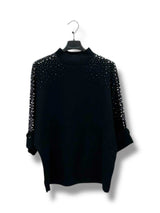 Pull col cheminée manches 3/4 avec strass