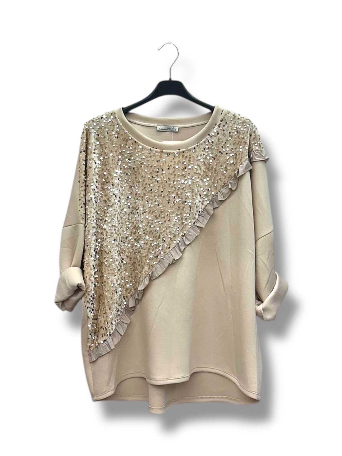 Tunique bi-matière avec velours et sequins