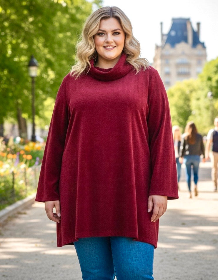 Tunique col roulé en velours côtelé