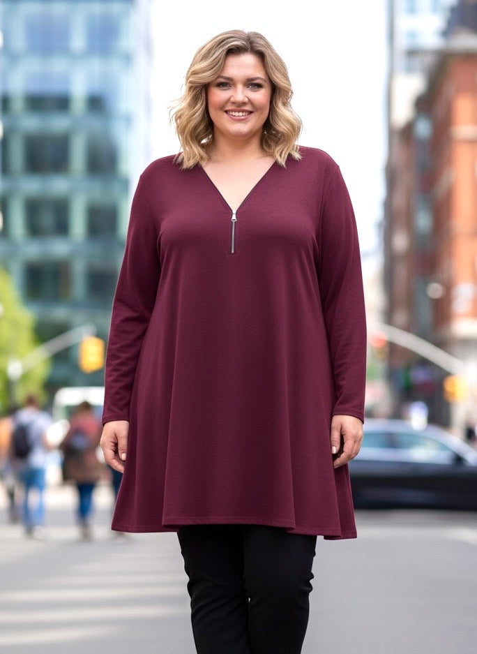 Tunique longue en maille douce avec zip