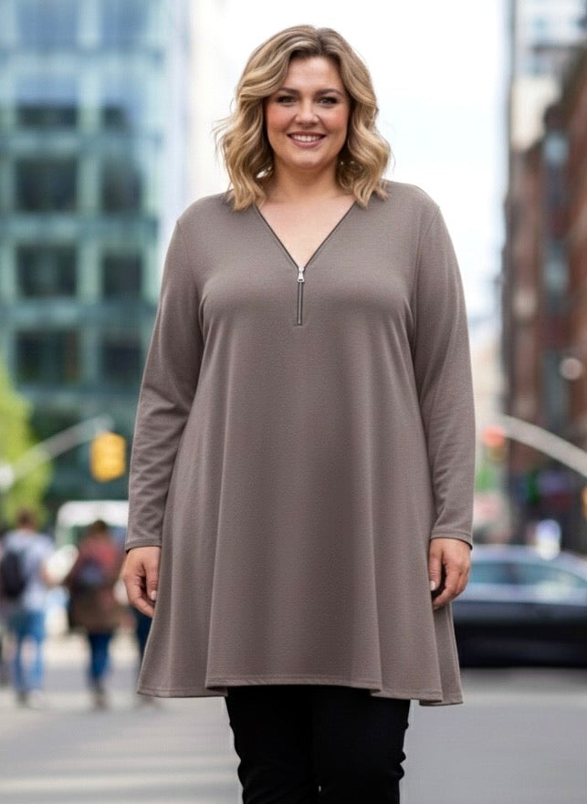 Tunique longue en maille douce avec zip