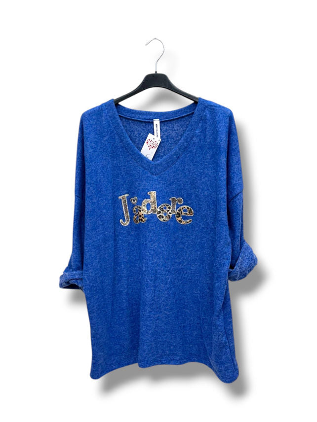 Pull col V "J'adore" (nouvelle version)