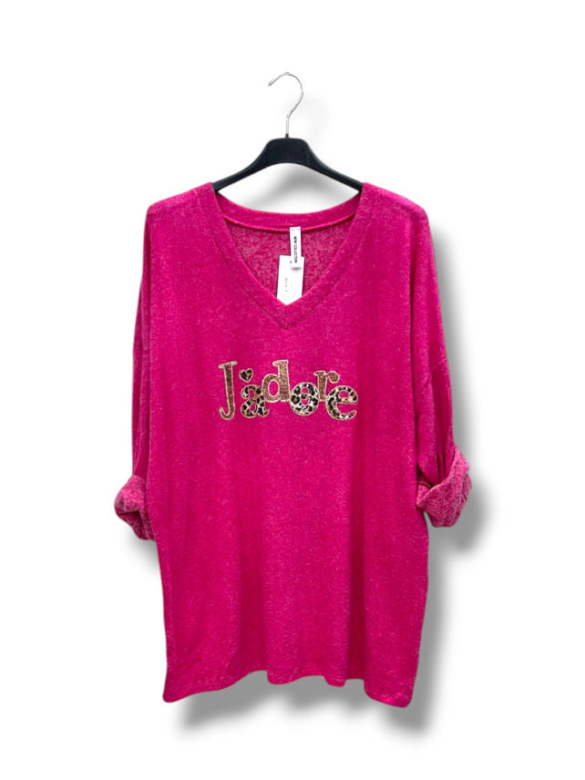 Pull col V "J'adore" (nouvelle version)