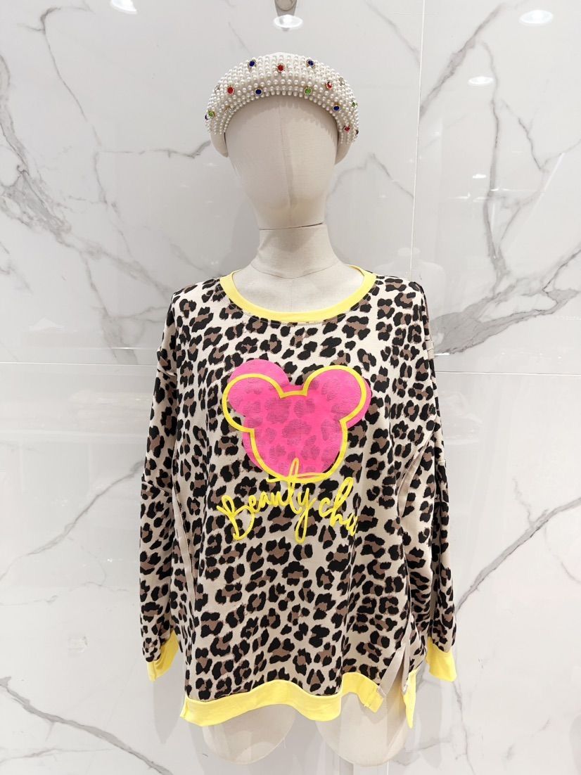 Sweat léopard Mickey fluo