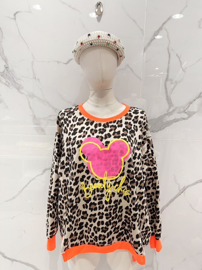 Sweat léopard Mickey fluo