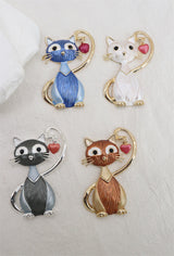 Broche aimantée - Chat coeur rouge