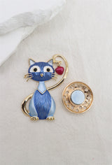 Broche aimantée - Chat coeur rouge